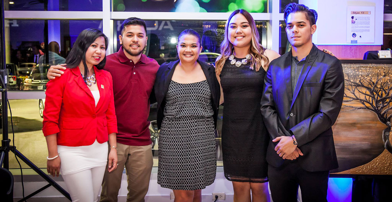 2016-2017 UOG Alumni Association Officers (From left) Chelo Paulino, Immediate Past-President; Jaran Aguon, Secretary; Rowena Macaraig, Treasurer; Amanda Shelton, VP/President-Elect; and Jose Untalan, President. 2016-2017 Alumni Association officers