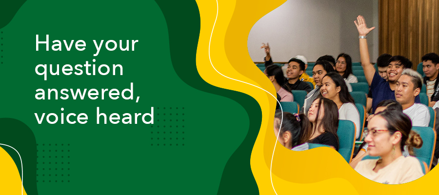 Have your question answered, voice heard Photo of students raising their hand during lecture